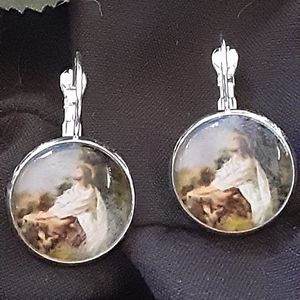 Cabachon Glass Earrings PRAYING JESUS